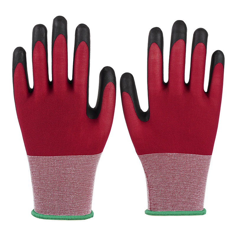 21 Guage Nylon Gloves Ultra Fine Foaming Wine Red