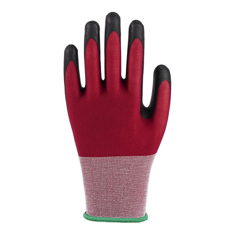 21 Guage Ultra Fine Foaming Wine Red Nylon Latex Gloves