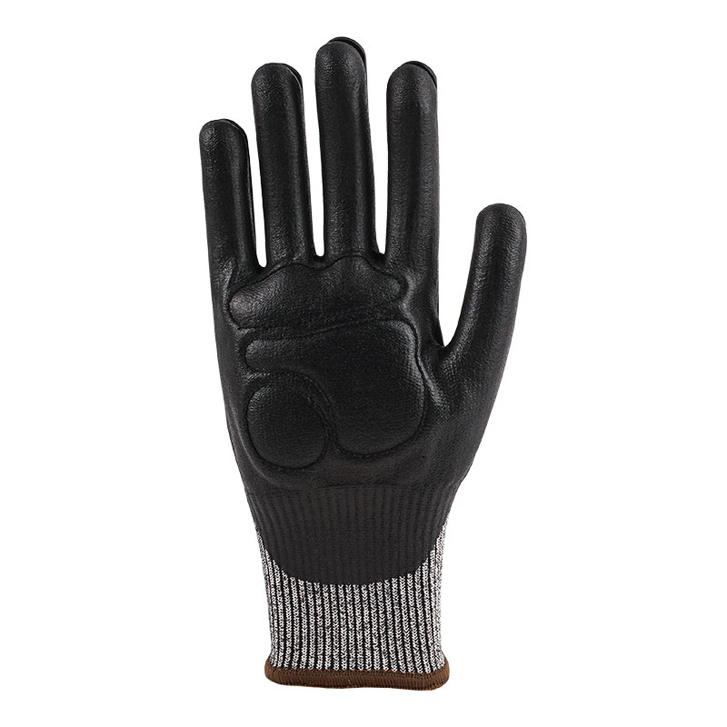 13-needle hemp gray Anti-impact gloves A5 + nitrile sandy smooth tape + External Sewn Palm Cotton