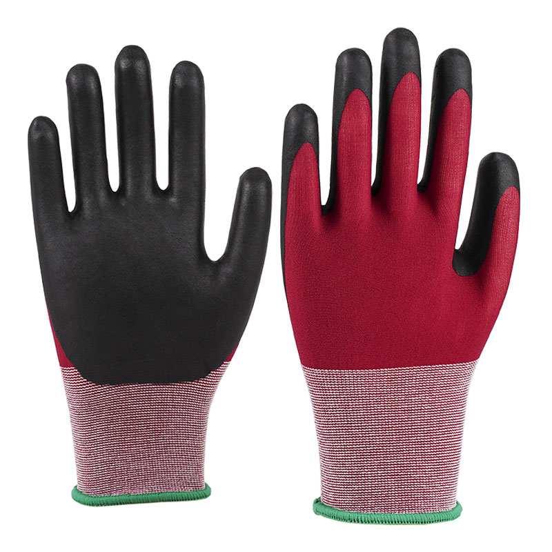 21 Guage Ultra Fine Foaming Wine Red Nylon Latex Gloves